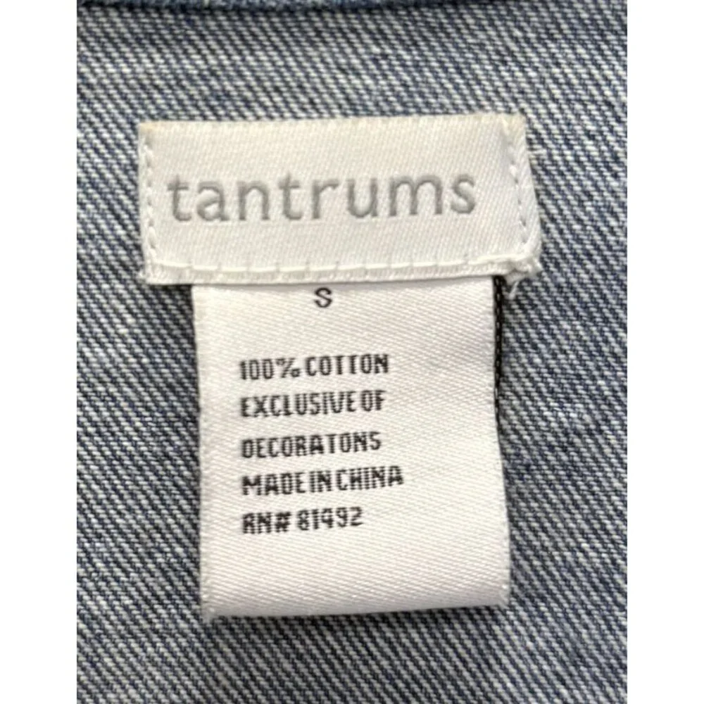 Tantrums Womens Denim Jacket Embroidered Flamingos Tree Holiday Lights S - Picture 4 of 6